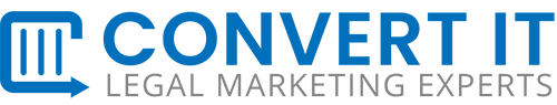 Convert IT Legal Marketing Experts logo in blue, with icon of container.